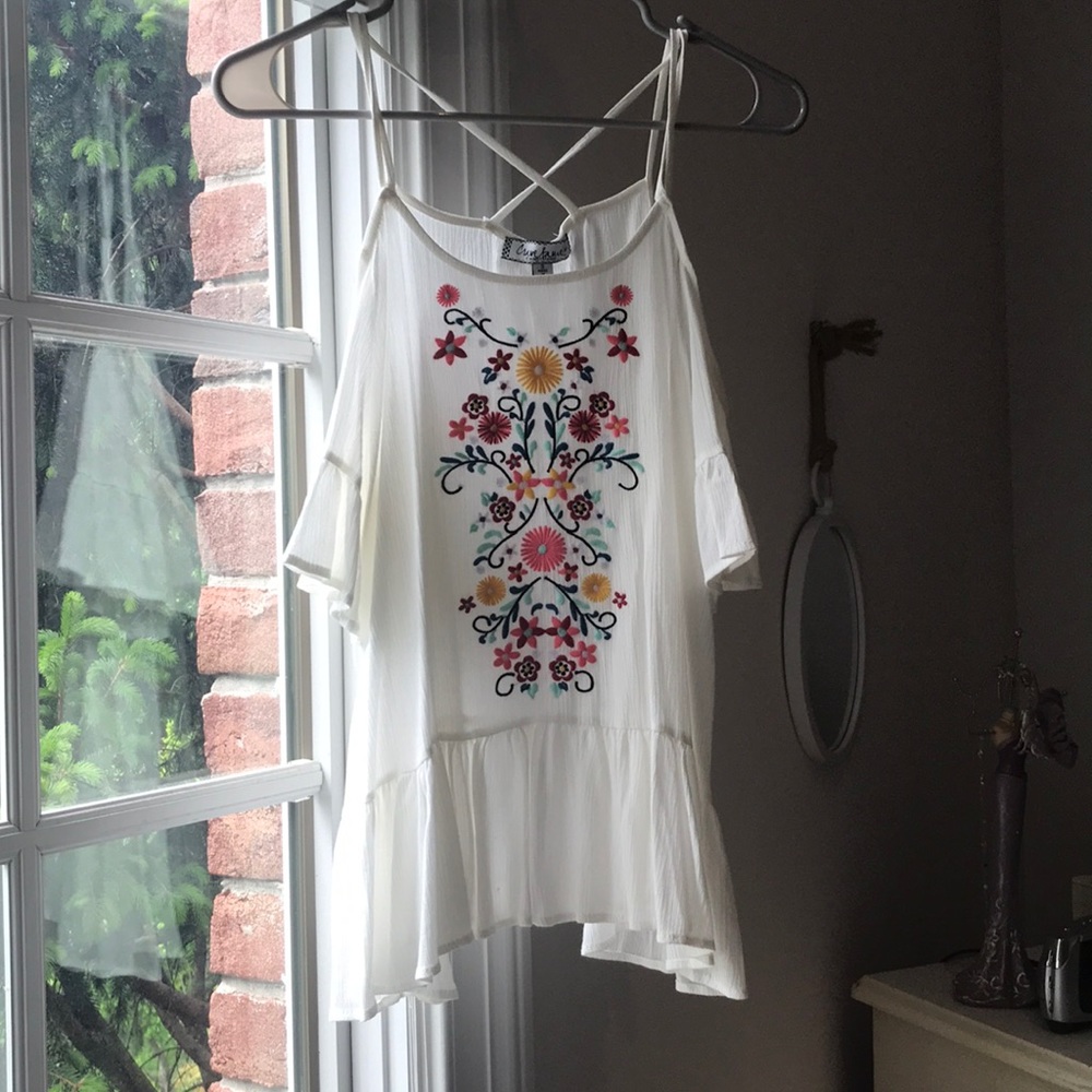 Floral embroidered off the shoulder top